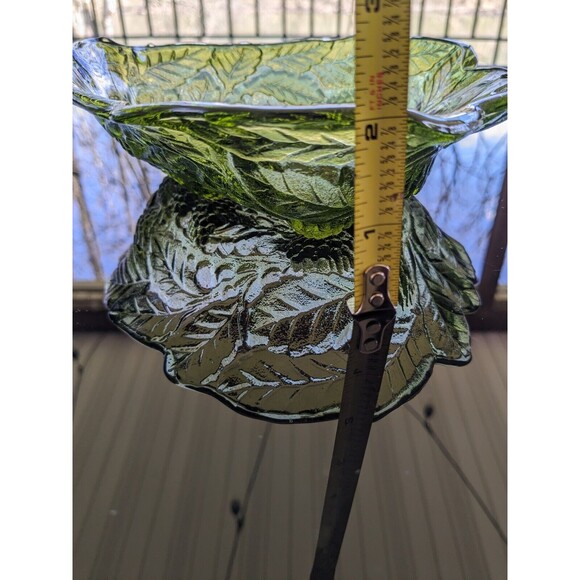 Vintage Indiana Glass Avocado Green Loganberry Leaf Pattern Candy Dish Bowl 7" - Picture 6 of 11